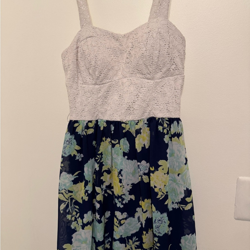 Girls Floral Navy and White Lace Sundress